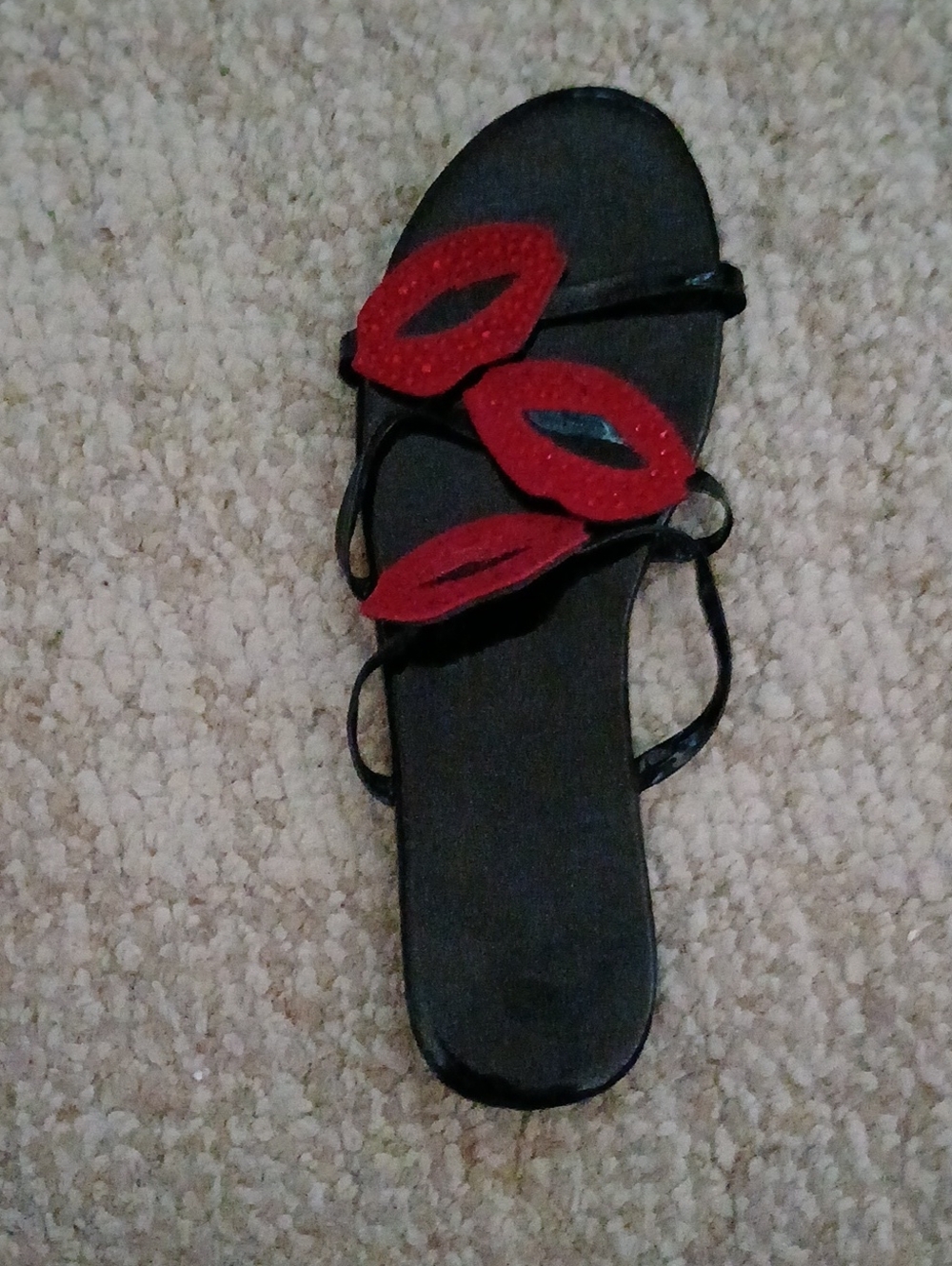 Women’s Black Sandal with Red Lip Accents